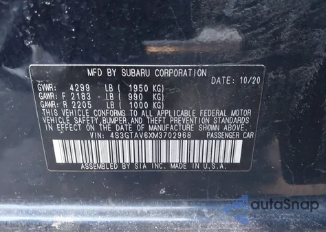 2021 Subaru Impreza Premium 5-Door z USA, uszkodzony, nr VIN 4S3GTAV6XM3702968